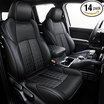 Carlimeki Leather Seat Covers Custom Fit for Tacoma Gen 4th (2024-2026) Double Cab, for SR, SR5, TRD PreRunner, TRD Sport, TRD Off-Road, Limited, Trailhunter - Armrest Covers Included - Fully Covered